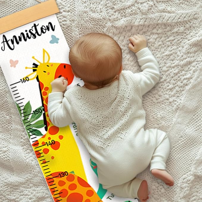 Personalized Name Height Chart for Kids, Kids Growth Chart for Wall, 59" X 7.9" Canvas Removable Height Chart Measuring Ruler for Kids & Baby(Paint Forest Animals）