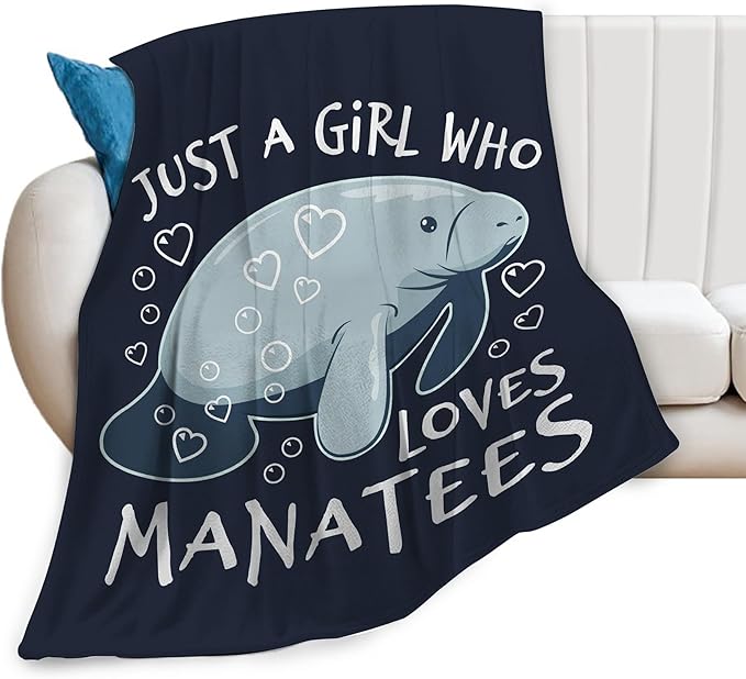 Just A Girl Who Loves Manatees Blanket Manatees Gifts for Girls Boys Woman Kids Lover Ocean Throw Blankets Soft Blanket Warm Fleece Flannel Plush Blankets for Bed Sofa Couch 60"x80"
