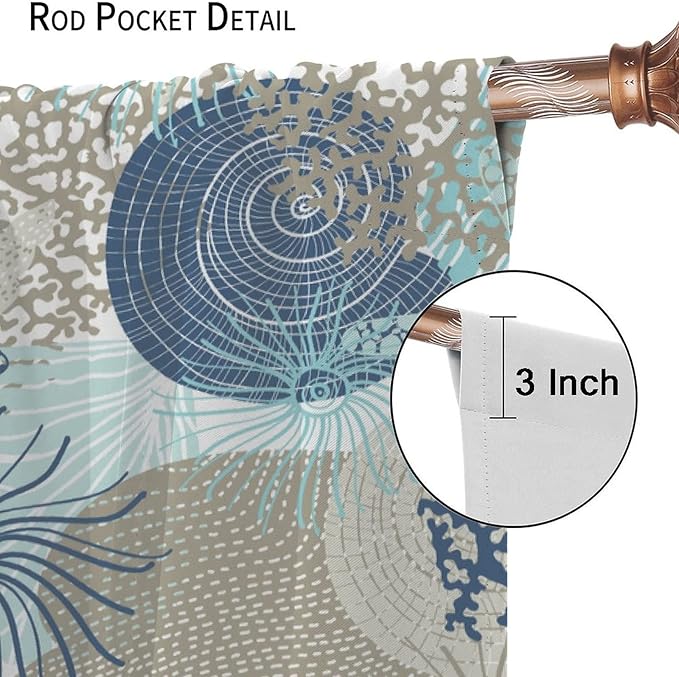 Coastal Curtains Ocean Beach Themed Room Darkening Window Curtain Nautical Coral Blackout Curtain for Bedroom Living Room Bathroom Nursery Set 2 Panels,72x63 Inches