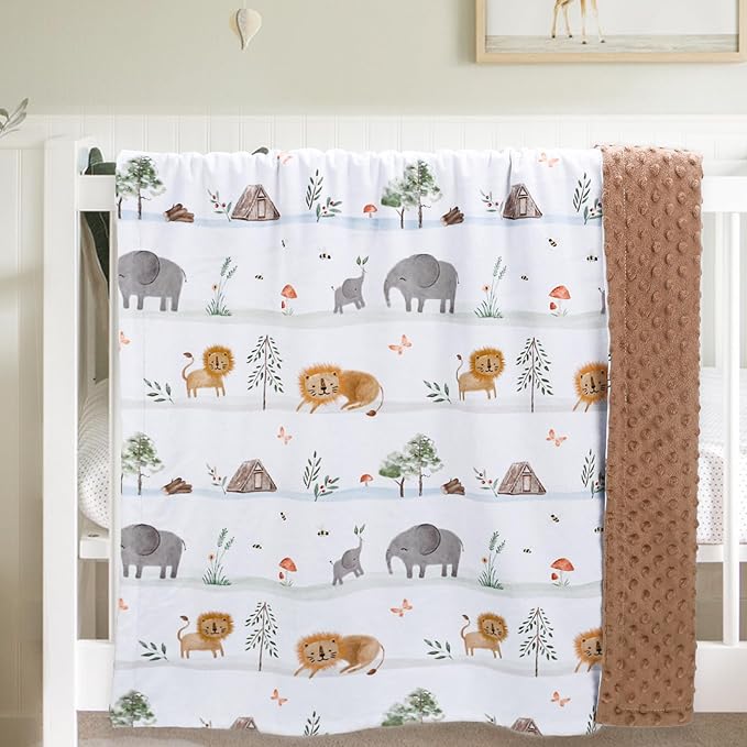BORITAR Baby Blanket for Boys Girls, Soft Plush Minky Fabric with Double Layer Dotted Backing, Lovely Woodland Animal Pattern for Infant Toddler Newborn, 30 x 40 Inch