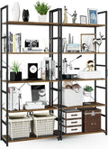 NUMENN 5 Tier Bookshelf, Set of 2 Tall Bookcase Shelf Storage Organizer, Modern Book Shelf for Bedroom, Living Room and Home Office, Vintage