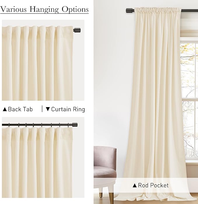 StangH Ivory White Velvet Curtains 90 inches 2 Panels - Cream White Thermal Insulated Contemporary Minimalist Home Decor Back Tab Rod Pocket Design for Bedroom/Living Room/Guestroom,W52 x L90