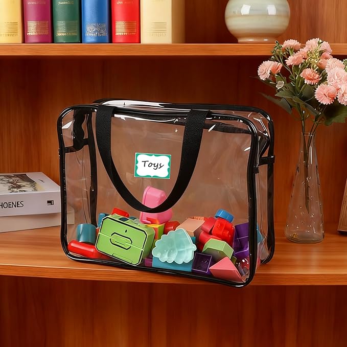 6 PCS Clear Storage Bags with Labels, Reusable PVC Bags with Zipper Travel Organizer Bag for Storage