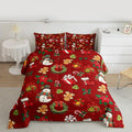 jejeloiu Merry Christmas Comforter Set Full Size Cute Snowman Bedding Set for Kids Boys Girls Gingerbread Man Duvet Quilt Red Bedroom Decor