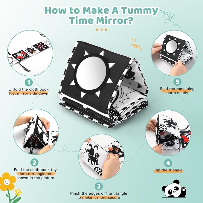High Contrast Baby Toys for Newborn | Tummy Time Toys & Visual Stimulation Baby Book 0-6 Months | Black and White Contrast Cards & Sensory Toys | Baby Essentials & Must Haves