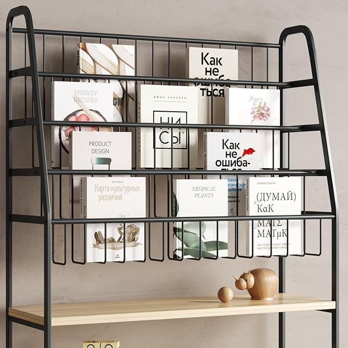 Kids Bookshelf and Toy Storage Organizer,6 Tier Childrens Bookcase,Magazine Rack Floor,Book Shelf for Kids Rooms Classroom Nursery Living Room Office (Black, L:31.5")