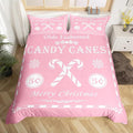 jejeloiu Christmas Bedding Set Full Size Kids Christmas Quote Comforter Cover Set for Boys Girls Teens Candy Canes Print Duvet Cover Xmas Bedspread Cover Room Decorations Pink White Quilt Cover