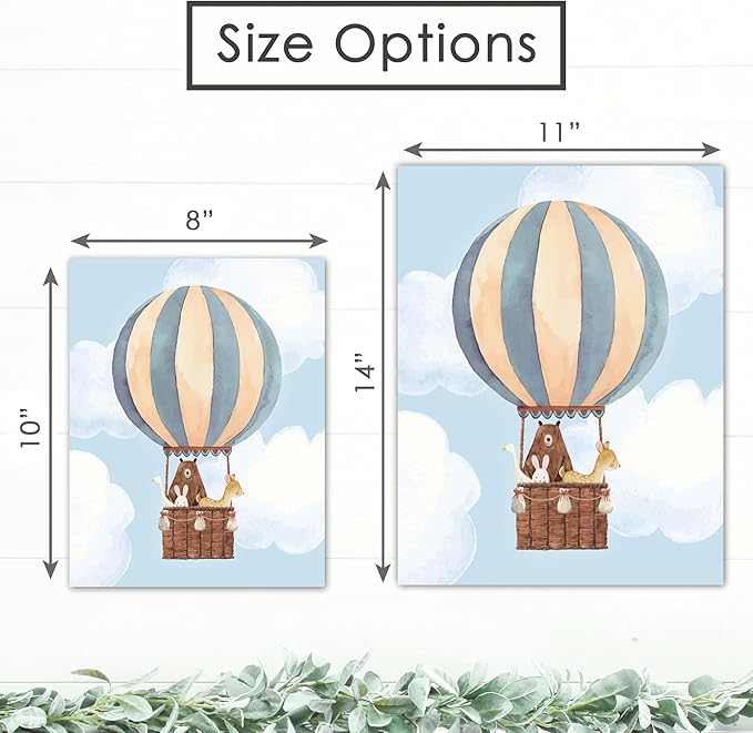 DREAM BIG PRINTABLES Hot Air Balloon Art Prints (Set of 3) - Unframed - 8x10s | Modern Nursery Wall Decor
