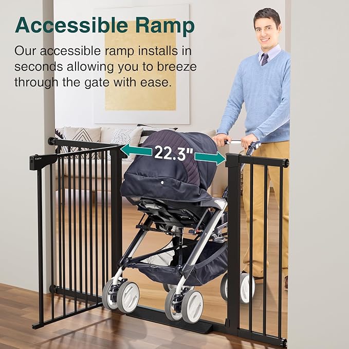 Cumbor 29.7-54.2" Wide Baby Gate for Stairs, Mom's Choice Awards Winner-Self Closing Dog Gate Indoor for Doorways, No Drilling Pressure Mounted Pet Gates for Kids, Easy Walk Through Safety Gate, Black