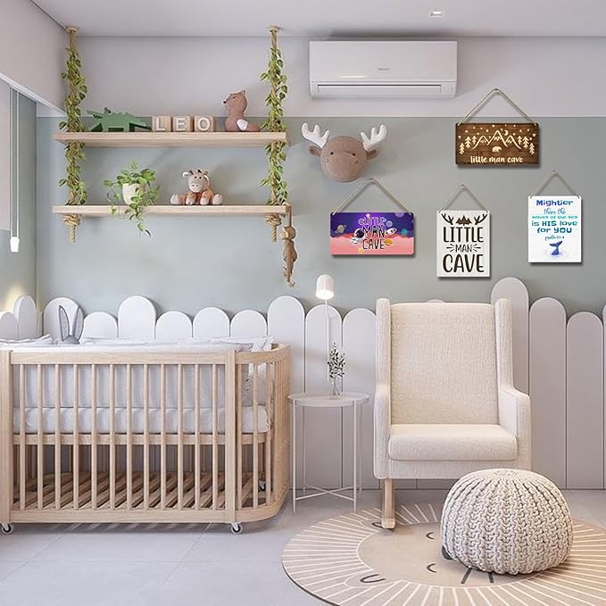 Ocean Nursery Wall Art Whale Decor for Baby Boy Nautical Beach Room Sign Mightier Than The Waves of The Sea Psalm 93:4 Wooden Signs Under The Sea Animal Pictures Bathroom Decor for Kids 10x8 Inch