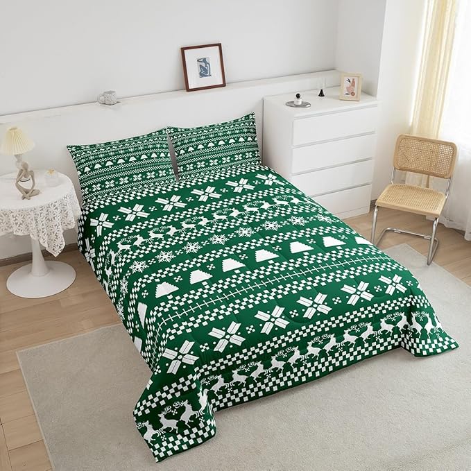 Feelyou Christmas Bedding Set for Kids Boys Girls Queen Size Xmas Deer Elk Decor Comforter Set Ultra Soft Xmas Snowflake Comforter Winter Duvet Quilt Bedroom Decor Christmas Decor Quilt