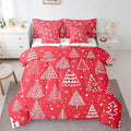Merry Christmas Bed Set Xmas Tree Cute Comforter Set with Sheets Red Chic Bed in a Bag Kawaii Stars Cartoon Bedding Set Bedroom Collection Full Size