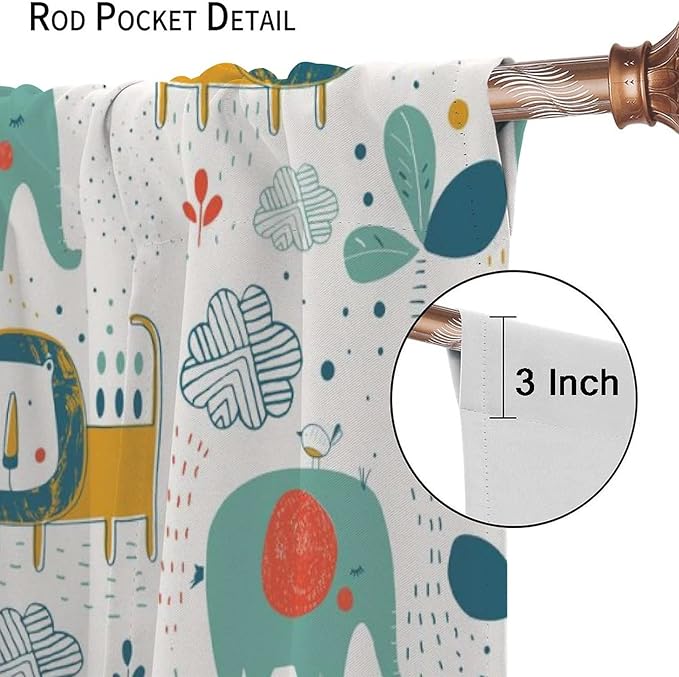 Cute Lions Blackout Curtains for Kids Bedroom,Cartoon Tropical Plants Birds Elephants Print Pattern Window Drapes,Funny Animal Thermal Insulation Curtain for Nursery Baby Room 42x63in