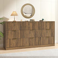 Fluted Wood Dresser for Bedroom,63” Wide 9 Drawer Dresser Mid Century Chest of Drawers Wooden with Gold Handles,Dressers TV Stand Storage Organizer for Closet,Bedroom,Living Room, Walnut