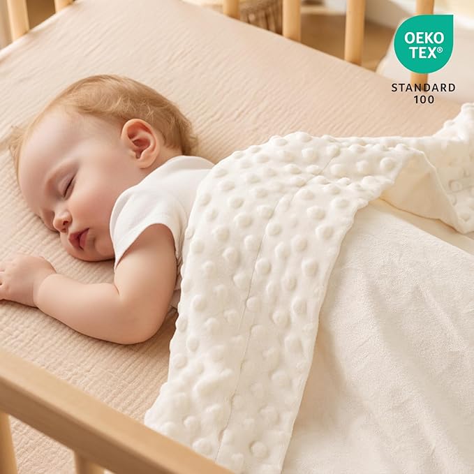 david's kids Micro Fleece Minky Baby Blanket for Girls with Double Layer and Soothing Raised Dots, 40x50 Inches Breathable and Soft Lightweight Receiving Blanket for Newborns, Cream