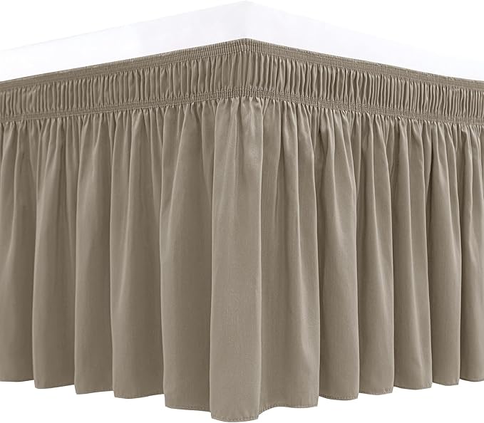 Biscaynebay Wrap Around Bed Skirts for Twin & Twin XL Beds 15" Drop, Taupe Adjustable Elastic Dust Ruffles Easy Fit Wrinkle & Fade Resistant Silky Luxurious Fabric Machine Washable
