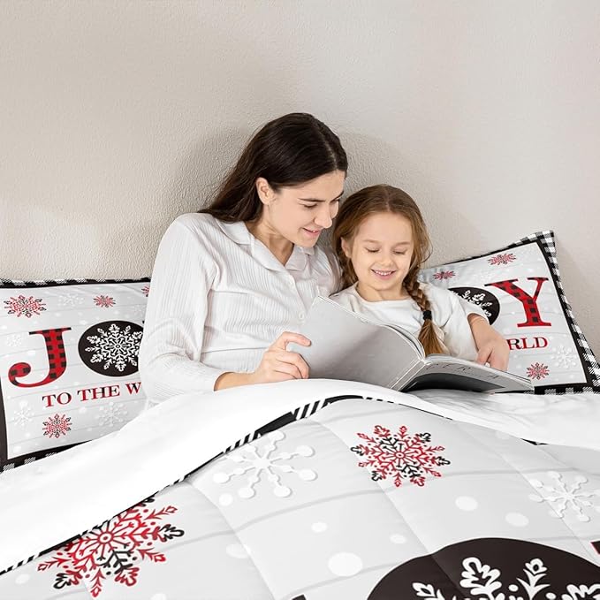 Christmas Snowflake Kids Comforter Set Twin Size,Cottage Plank Bedding,Girls Boys Adults Bedroom/Xmas Cabin Decor,Geometric Grids Stylish Down Comforter,Rustic Farmhouse Duvet Insert,1 Pillowcase