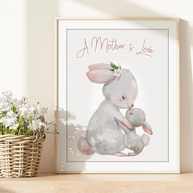 DREAM BIG PRINTABLES Mother and Child Bunny Wall Art Print - Unframed - 8x10 | Nursery Decor | Bedroom Decor | Room Decor Aesthetic | Bedroom Wall decor