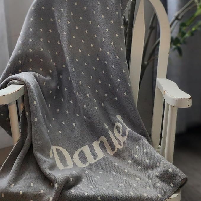 Personalized Spots Name Blanket – 100% Organic Cotton Customized Baby Blanket, Custom Name, Bassinet 30x40, Gift for Baby Shower, Birthday Present, Girls and Boys, Toddler Kids, Made In America