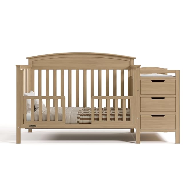 Graco Benton 4-in-1 Convertible Crib and Changer (Driftwood) – GREENGUARD Gold Certified, Crib & Changing Table Combo, Water-Resistant Changing Pad, Converts to Toddler Bed, Daybed and Full-Size Bed