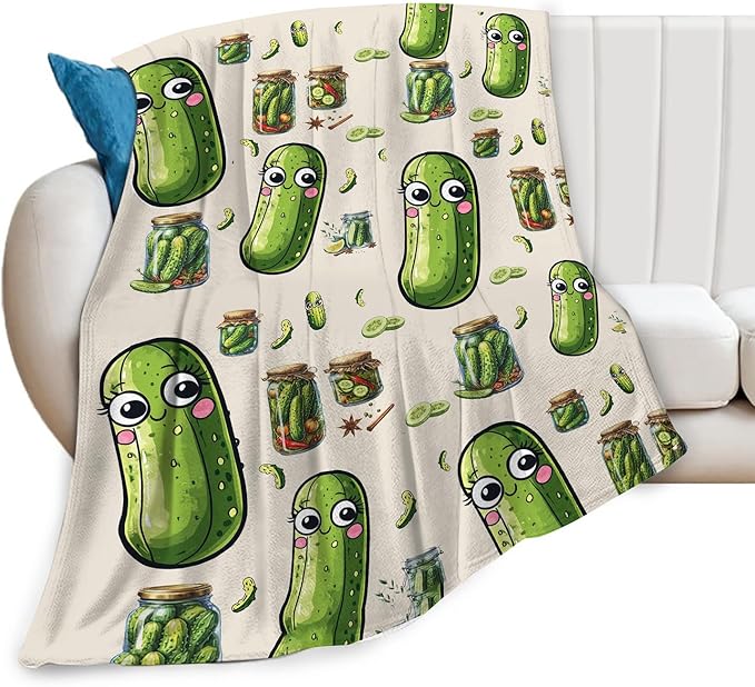 Pickle Fleece Blanket Funny Pickled Cucumber Throw Blankets for Girls Women Super Soft Warm Flannel Cartoon Food Throws Gifts for Kids Cozy Fuzzy Plush Stuffed Couch Bed Bedding Decor 80"x60"