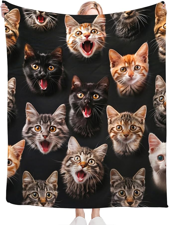 Tijuboni Cats Throw Blanket Cat Gifts for Girls Boys Women Men Kids Adults Soft Flannel Fleece Blanket for Couch Sofa Bed Home Decor 60"x80"