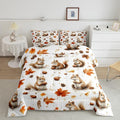 Feelyou Boys Girls Fall Autumn Duvet Cover Queen Size, Cute Squirrel Comforter Set Cartoon Animal Comforter Cover Kids Maple Leaf Teens Bedspread Cover Bedroom Decor Bed Set 3Pcs