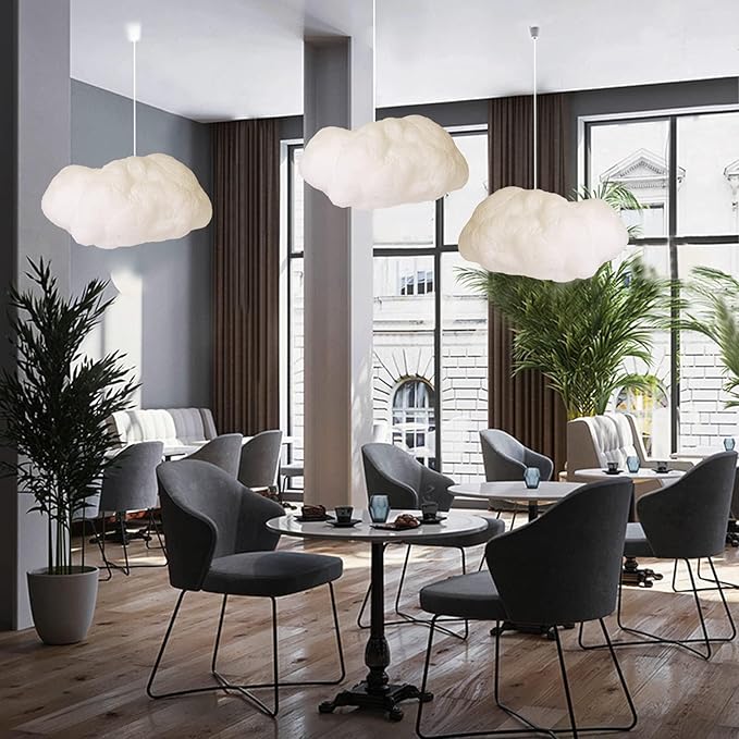 Modern Floating White Cloud Pendant Hanging Light Nordic Cotton Ceiling Light Fixture Girls Children's Living Room Bedroom Hotel Lobby Restaurant Clothing Store Chandelier (23.7Inch)