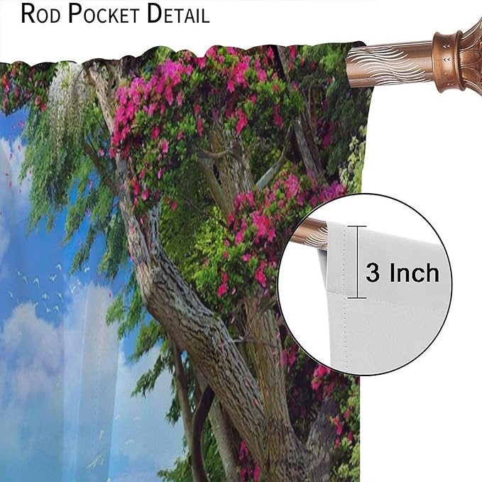 Spring Jungle Waterfall Blackout Window Curtains, Tropical Rainforest Floral Tree Waterfall Landscape Print Window Drapes, for Living Room Bedroom 42x54in 2 Panels
