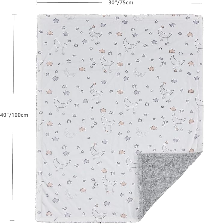 CREVENT 2Pcs 30''X40'' Cute Cozy Fluffy Warm Baby Blankets for Infants Toddlers' Bedding Crib Cot Stroller - Grey Cloud + Minky Night
