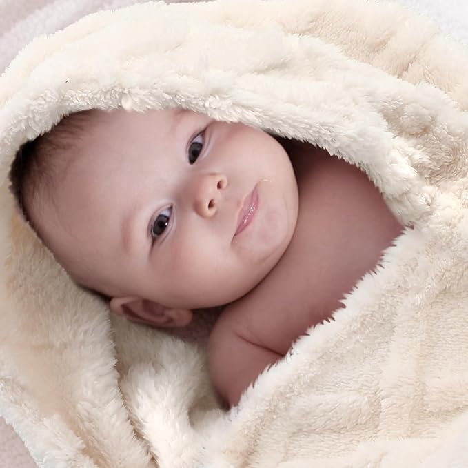 VitalCozy 4 Pcs Soft Fleece Baby Blankets Set 30" x 40" 3D Plush Warm Nursery Swaddling Bed Blanket Little Boys Girls Infant Toddlers and Newborn Receiving Gifts Blankets(Blue Set)