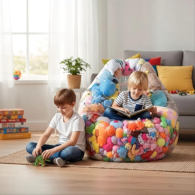 Clear Stuffed Animal Storage Bean Bag Chair Cover - Extra Large 150L, Waterproof & Easy-Clean Toy Organizer with Plastic Window,forNursery, Bedroom, Playroom (Cover Only, No Filler) (1 pcs)