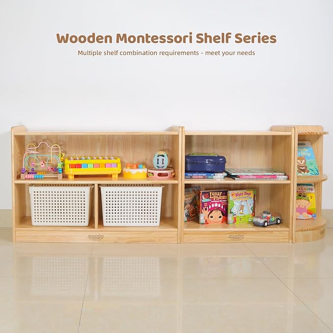 Montessori Shelf, Toy Shelf for Kids, Kids Bookshelf, 2-Tier, 2-Section Wooden Book Shelf, Toy Storage Organizer for Kid Rooms, Palyroom, Nursery (23-5/8"*23-5/8"*11-4/5")