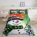 Feelyou Kids Christmas Theme Decorations Bedding Set Xmas Snowman Comforter Set for Boys Girls Snowflake Kawaii Cute Comforter Orange Red Green Quilt Set Bedroom Collection Toddler Size