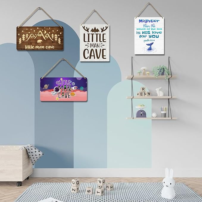 Ocean Nursery Wall Art Whale Decor for Baby Boy Nautical Beach Room Sign Mightier Than The Waves of The Sea Psalm 93:4 Wooden Signs Under The Sea Animal Pictures Bathroom Decor for Kids 10x8 Inch
