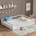 LLS Queen Floor Bed for Kids Toddlers, Solid Wood Multifunctional Montessori Bed Frame with Safety Guardrails, Without Door, Easy Assemble,White