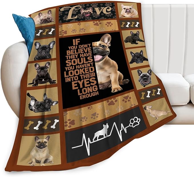 Cute French Bulldog Blanket Funny Dog French Bulldogs Throw Blankets Gifts for Girls Boys Cozy Warm Soft Fuzzy Flannel Throws Plush Stuffed Animal Pet Fleece Blanket Gifts for Men Women 60"x80"