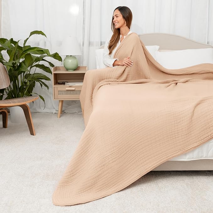 Comfy Cubs Muslin Blanket for Adults Queen 90" x 90" - 6 Layer Soft, Breathable & Lightweight Muslin Adult Blanket - Machine Washable & Designed in The US Bedding for All Seasons - Cream