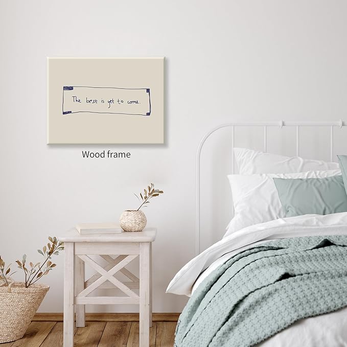 The Best Is Yet To Come Wall Art Blue and White Inspirational Affirmations Quotes Poster 24x36 inch Framed Funky Minimalist Horizontal Canvas Prints for Living Room Dorm Wall Decor