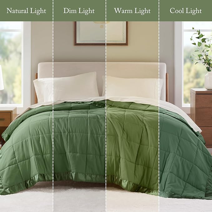 Madison Park King Blanket Quilted Microfiber, Satin Binding, 3M Scotchgard Moisture Wicking Treatment, Soft and Lightweight Summer Blanket for Couch, Windom, King, Green