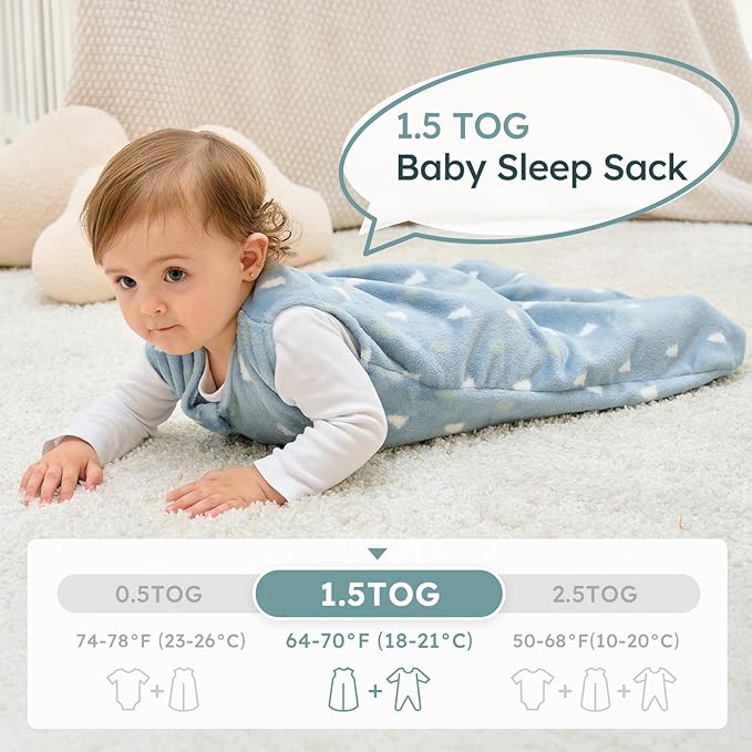 Yoofoss Fleece Baby Sleep Sack 2 Pack 1.5 Tog Baby Wearable Blanket with 2-Way Zipper
