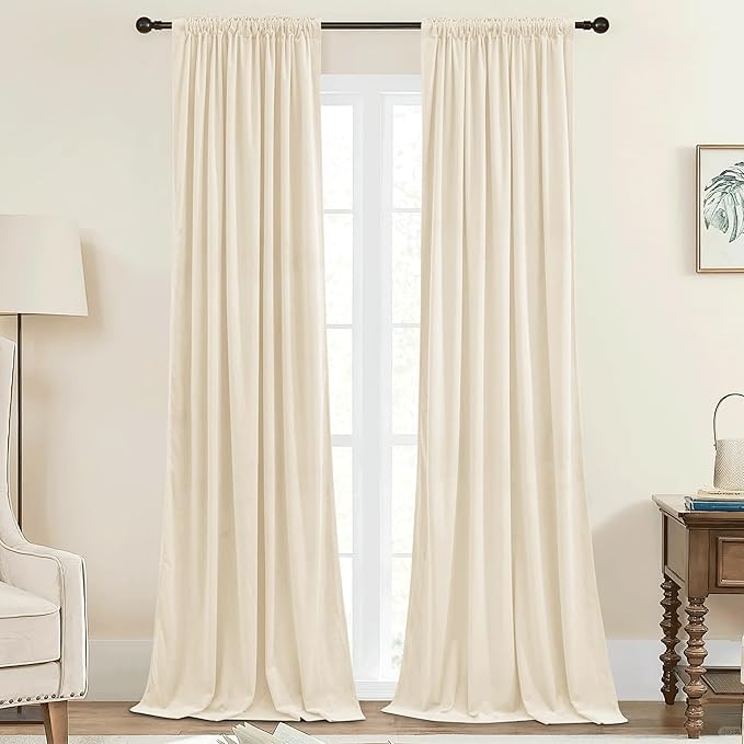 StangH Light Dimming Ivory White Curtains Super Soft Velvet Back Tab Thermal Insulated Privacy Drapes for Bedroom/Kids Room Heavy Doorway Room Dividers, W42 x L96, 2 Panels