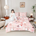 Manfei Christmas Comforter Set Twin Size, Snowman and Xmas Trees Down Comforter with 1 Pillowcase, New Year Pink Bedding Set 2pcs for Kids Girls Adults Bedroom Decor Lightweight Duvet Insert