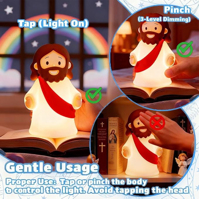 Little Jesus Night Light Mini Jesus Silicone Lamp Dimmable Nursery Nightlight for Kids Rechargeable Bedside Touch Lamp Perfect for Christmas, Easter and Baptism Gifts (Red)