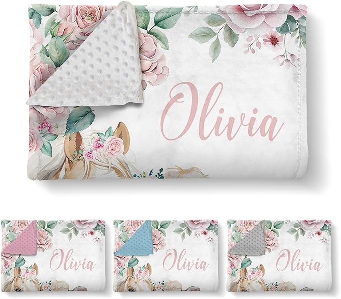 Custom Baby Crib Bedding Set, 3 Pcs Personalized Nursery Bedding Set with Name, Soft Baby Bedding Crib Sets with Blanket - Toddler Crib Sets for Girls Boys, Infant Newborn Gifts, Flower Animals