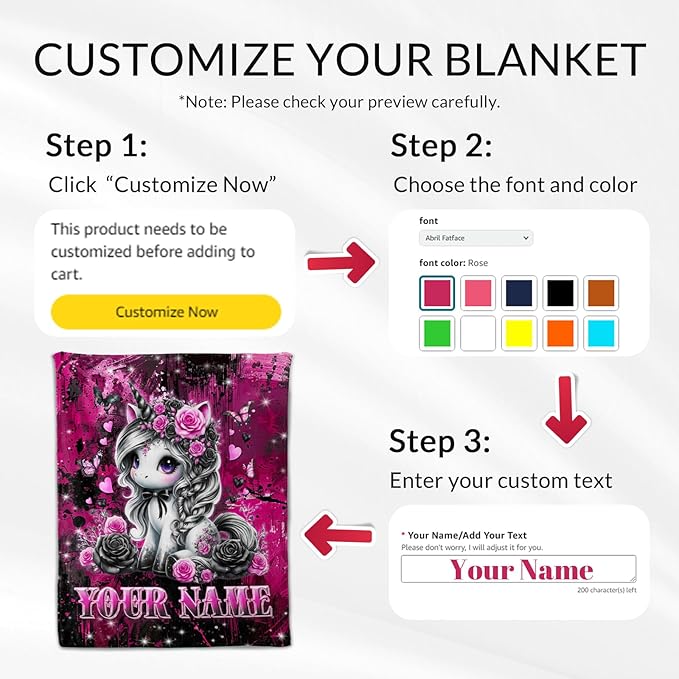 Custom Toddler Blanket for Girls - 30" x 40" Unicorn Blankets for Kids - Gothic Throw Gifts Stuff for Chair, Crib