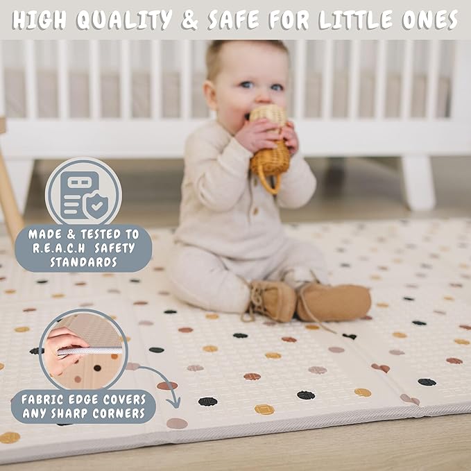 Bubba Bear Baby Play Mat, Thick Foam Stars Design, Foldable Waterproof Mat for Crawling, Padded (47 x 35 Inches)