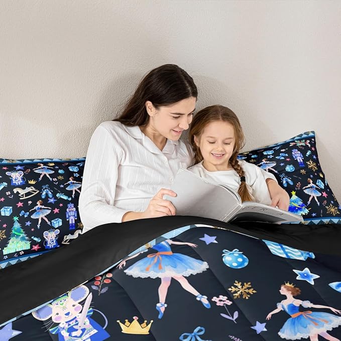 Feelyou Merry Christmas Kids Comforter Set King Size Ballet Nutcracker Bedding Set Snowflake Duvet Quilt for Kids Boys Girls Bedroom Decor Microfiber Ultra Soft Breathable