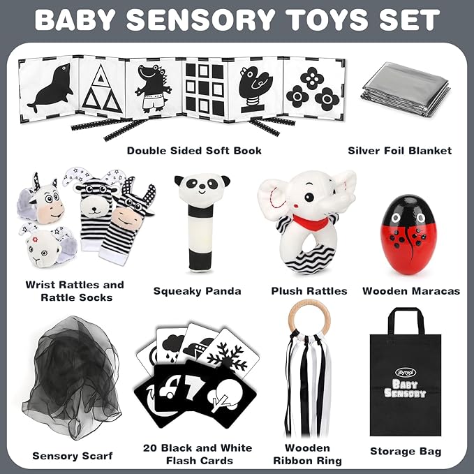 Joyreal High Contrast Baby Toys 0-6 Months, Black and White Sensory Toys for Newborn Brain Development, Montessori Infant Toys with 20 Cards