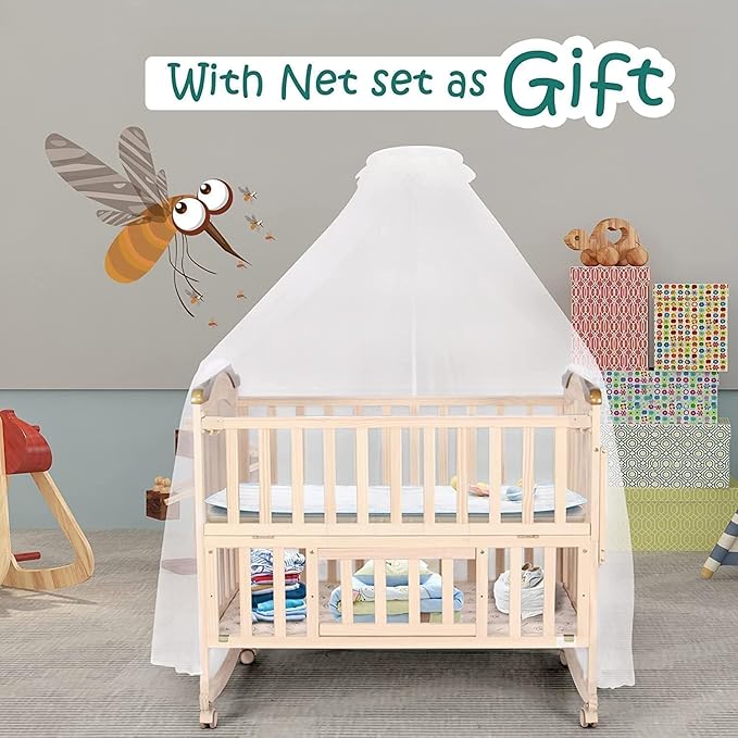 Portable Mini Baby Crib 4 in 1 Convertible with Memory Foam Mattress(38" by24) Included,cunas para Bebes 2025 Small Crib with Foldable Storage Baby Playpen Bedside Sleeper Beds(Natural Wood)